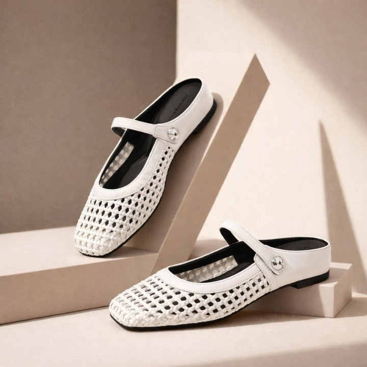 Women's Orthopaedic Mary Jane Mules Woven Flat Slip On Shoes