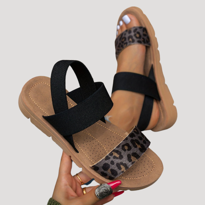 Women’s Comfortable Leopard Print Cross Strap Flat Sandals