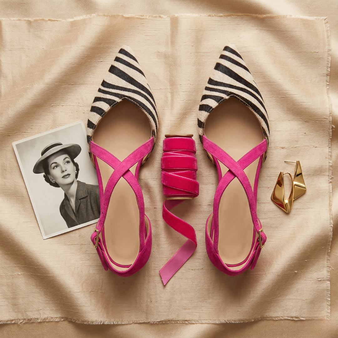 Women's Zebra Print Pointed Toe Cross Strap Ballet Flat Shoes