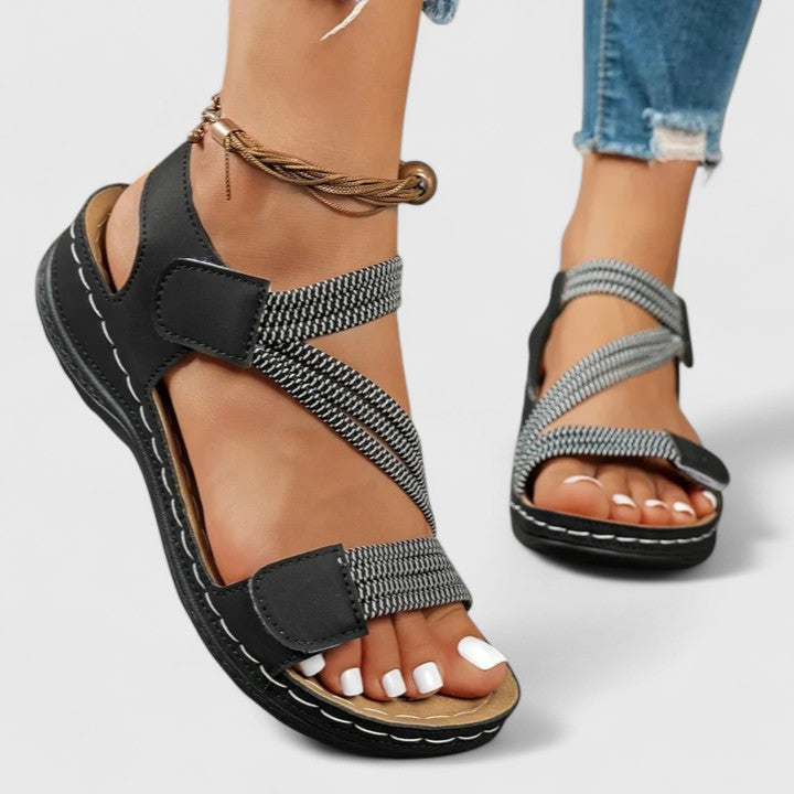 Women's Orthopedic Leather Hook Loop Ankle Strap Sandals