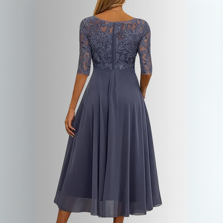 Women's Lace Bodice Midi Dress Half Sleeve Wedding Guest