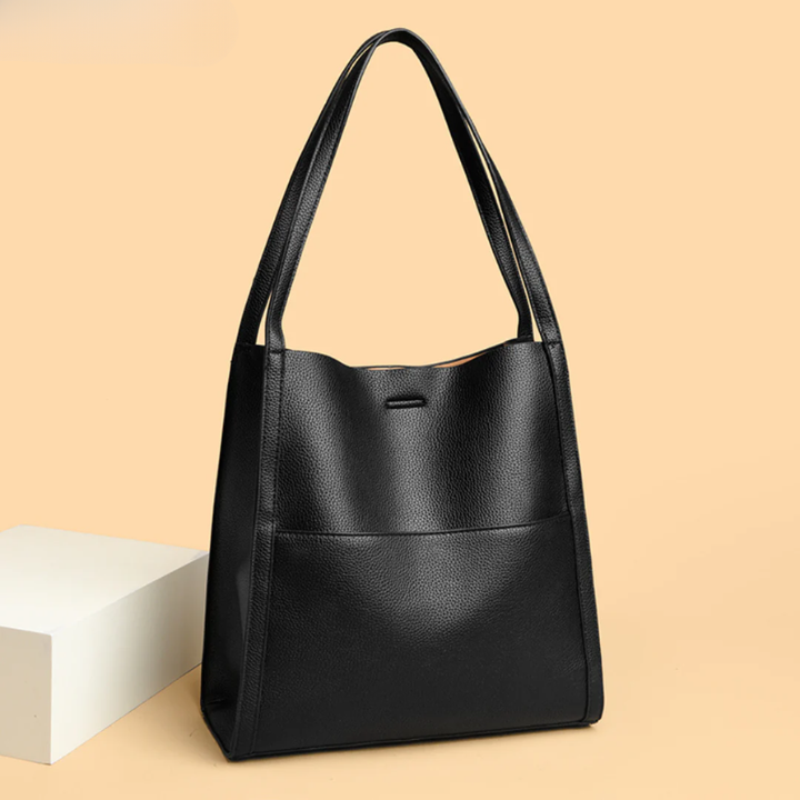 Women's Leather Tote Bag with Front Pocket Detail