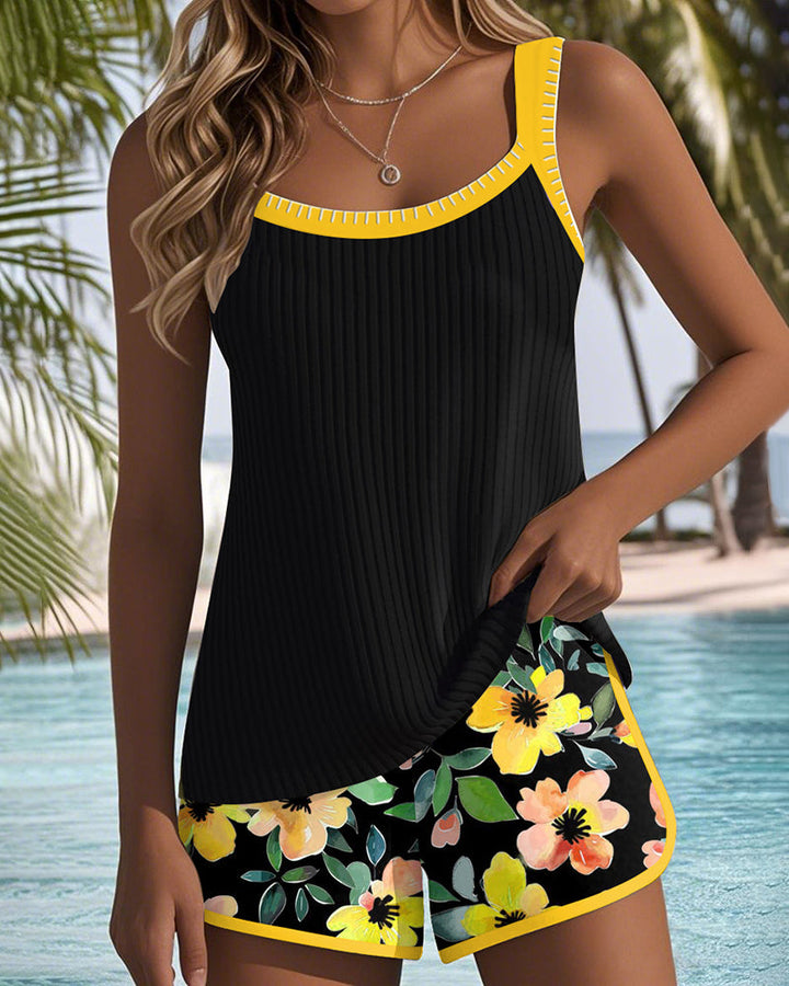 Women's Two-Piece Tankini Set Tummy Control Floral Shorts