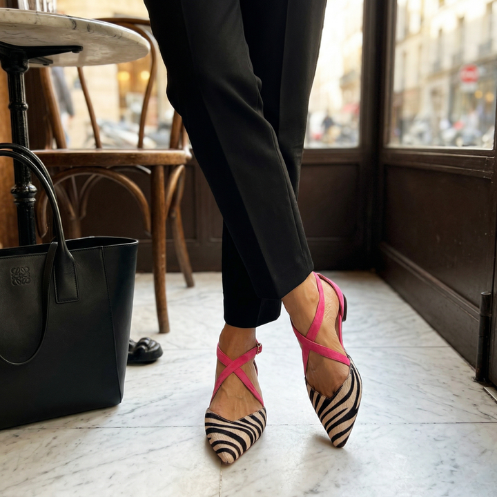 Women's Zebra Print Pointed Toe Cross Strap Ballet Flat Shoes