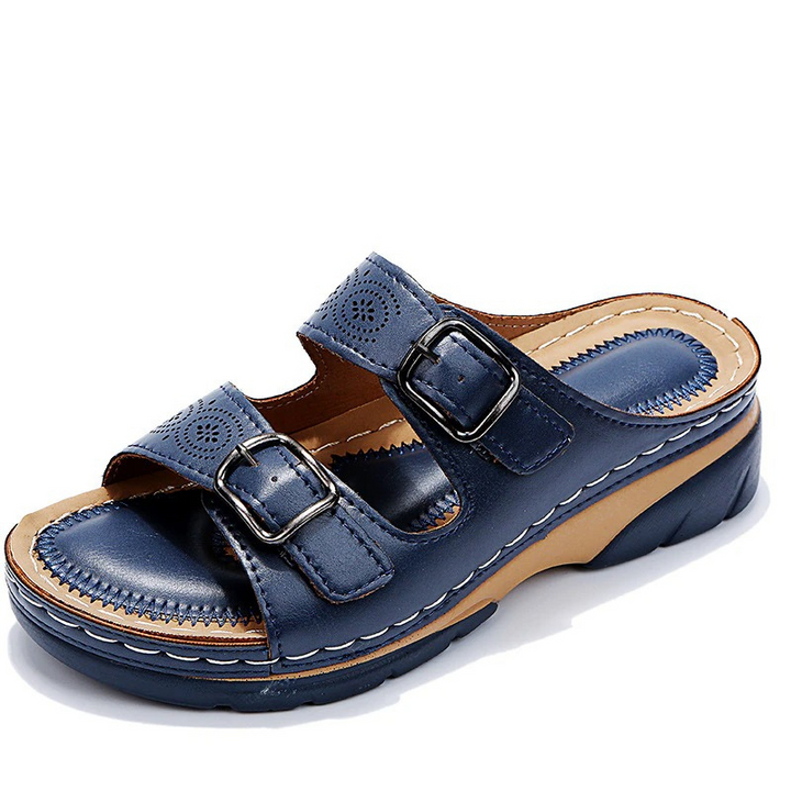 Women's Orthopaedic Double Buckle Cutout Wedge Mule Sandals
