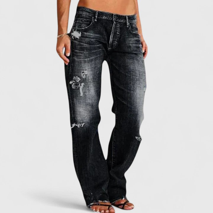 Women's Low Rise Distressed Straight Leg Jeans