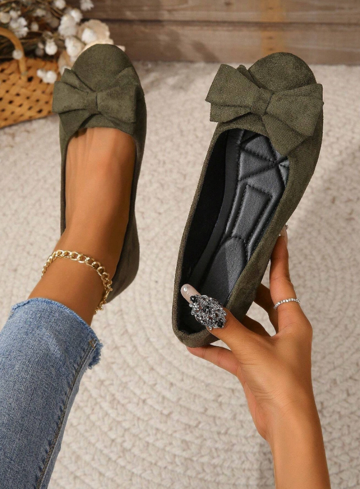 Women's Orthopaedic Bow Detail Suede Ballet Shoes