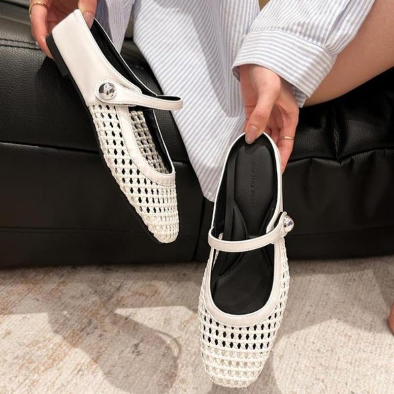 Women's Orthopaedic Mary Jane Mules Woven Flat Slip On Shoes