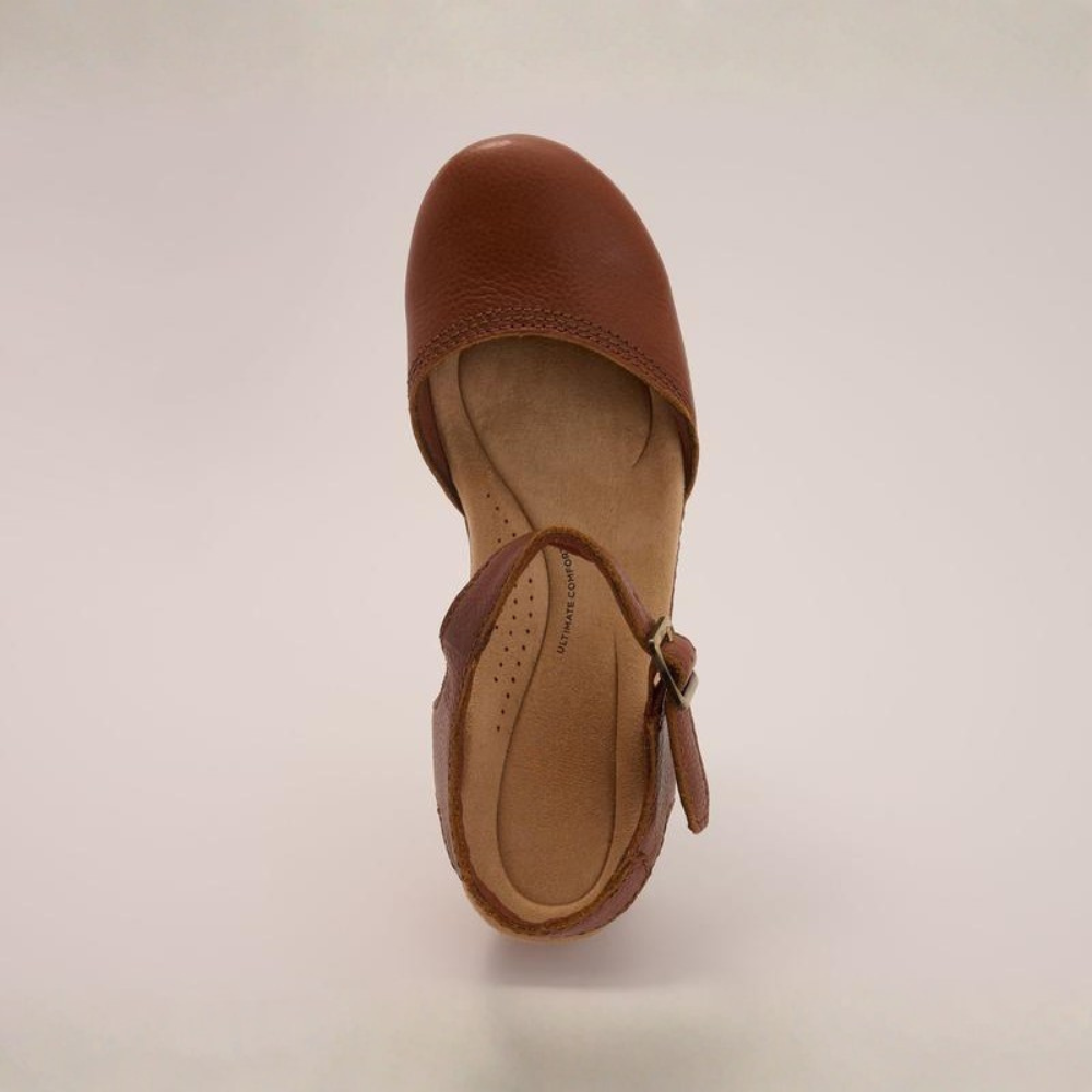 Women's Leather Ankle Strap Wooden Platform Clogs