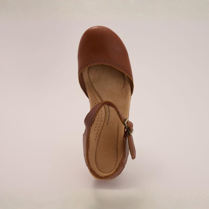 Women's Leather Ankle Strap Wooden Platform Clogs