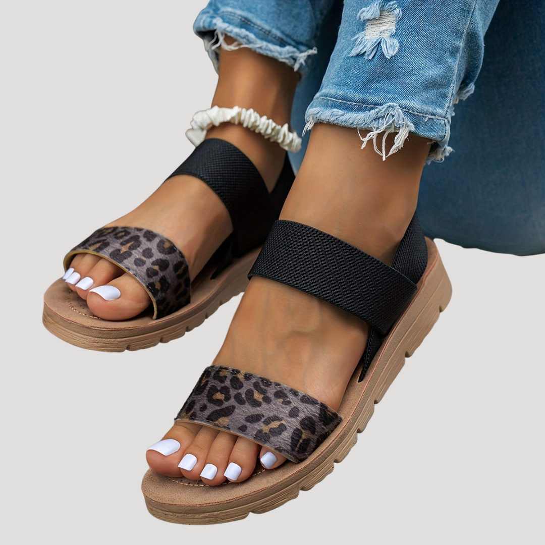 Women’s Comfortable Leopard Print Cross Strap Flat Sandals
