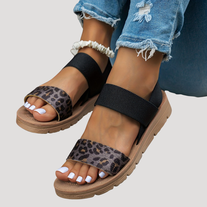 Women’s Comfortable Leopard Print Cross Strap Flat Sandals
