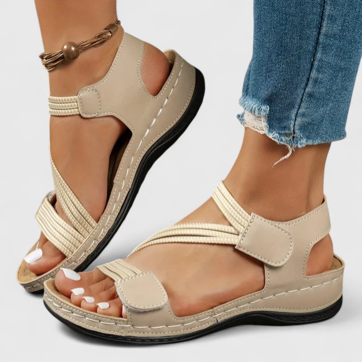 Women's Orthopedic Leather Hook Loop Ankle Strap Sandals