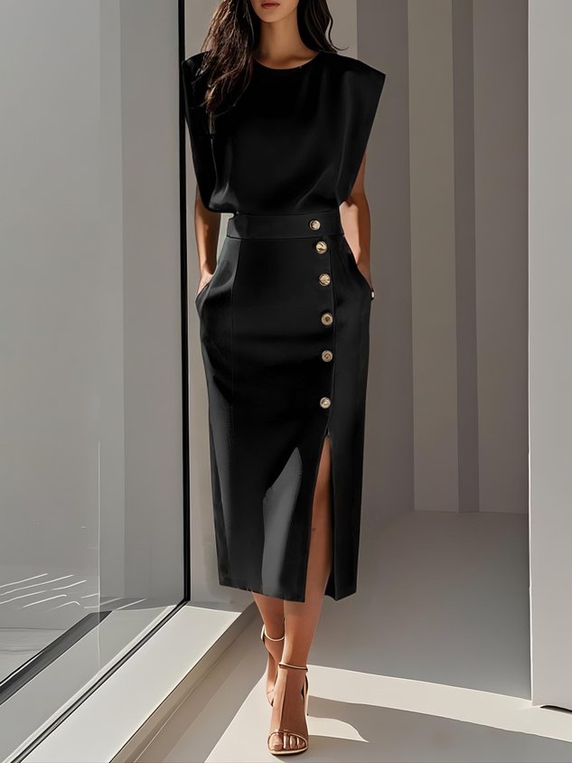 Women's Midi Dress with Relaxed Fit and Versatile Style