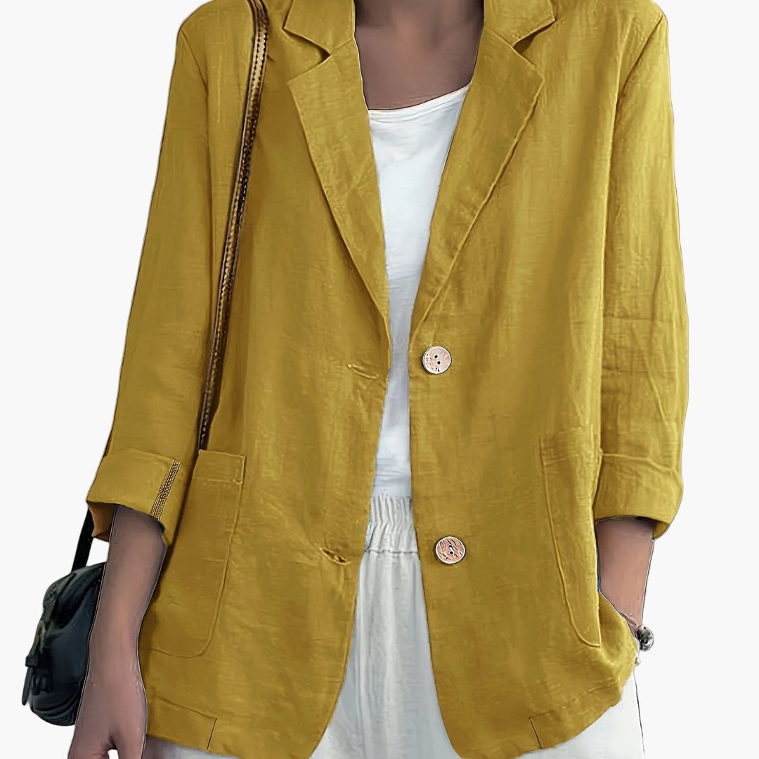 Linen Blazer Women Long Sleeve Button Front with Pockets