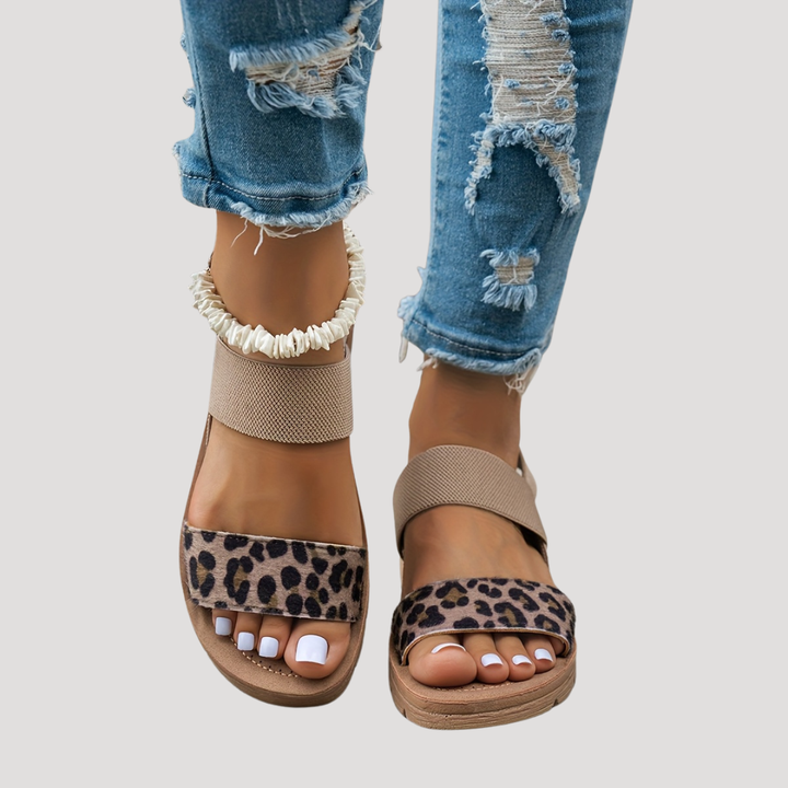 Women’s Comfortable Leopard Print Cross Strap Flat Sandals