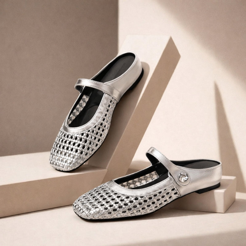 Women's Orthopaedic Mary Jane Mules Woven Flat Slip On Shoes
