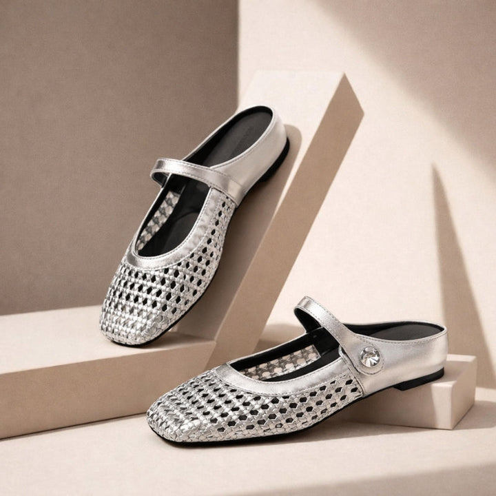 Women's Orthopaedic Mary Jane Mules Woven Flat Slip On Shoes