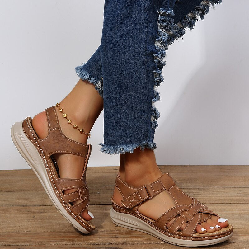 Women's Orthopaedic Arch Support Sandals Velcro Cutout Flat