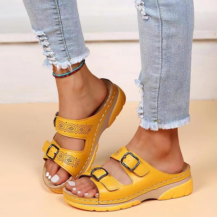 Women's Orthopaedic Double Buckle Cutout Wedge Mule Sandals