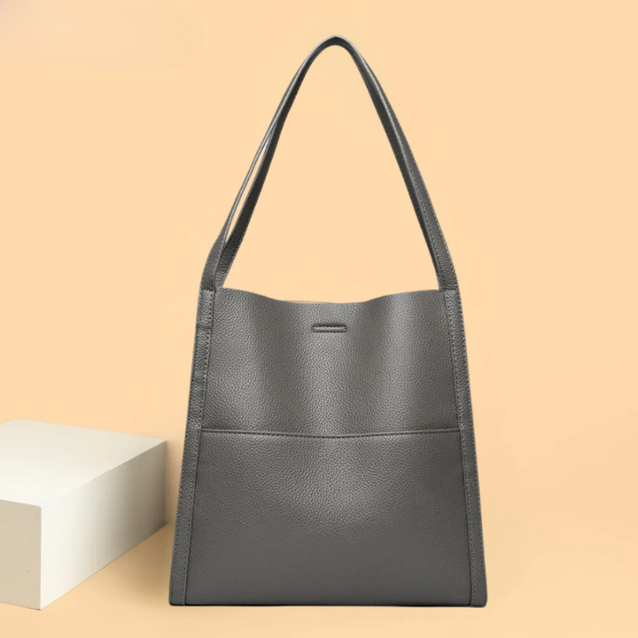 Women's Leather Tote Bag with Front Pocket Detail