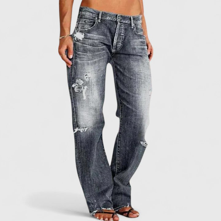 Women's Low Rise Distressed Straight Leg Jeans