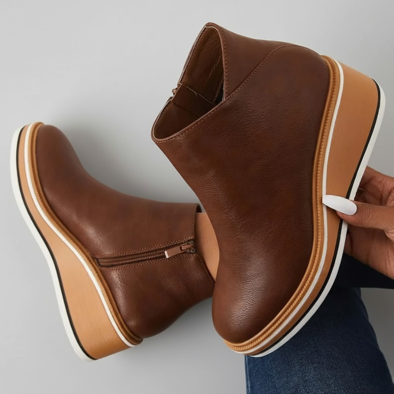 Women's Orthopedic Leather Wedge Ankle Boots