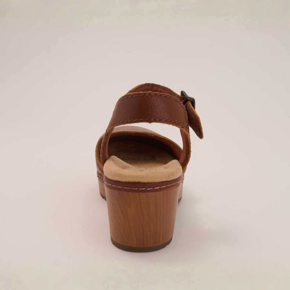 Women's Leather Ankle Strap Wooden Platform Clogs