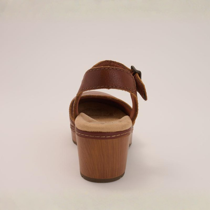 Women's Leather Ankle Strap Wooden Platform Clogs