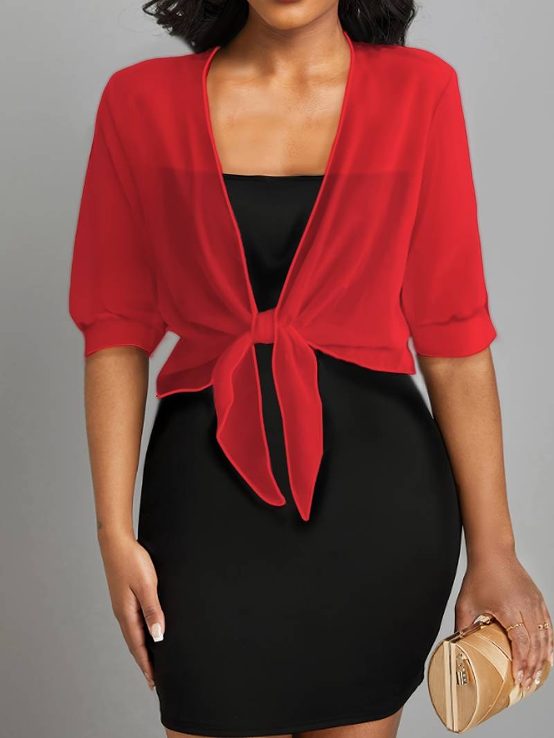 Women's Sheer Chiffon Tie Front Cardigan Open Front Cover Up