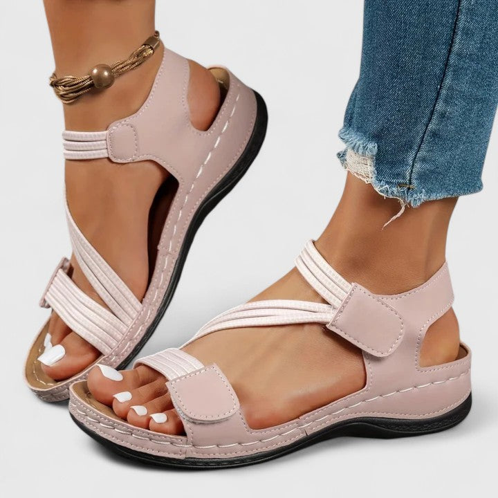 Women's Orthopedic Leather Hook Loop Ankle Strap Sandals