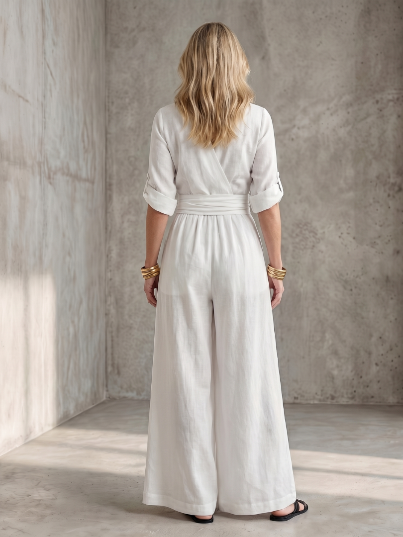 Women's Cross-Front Wide-Leg Gathered Waist Maxi Jumpsuit