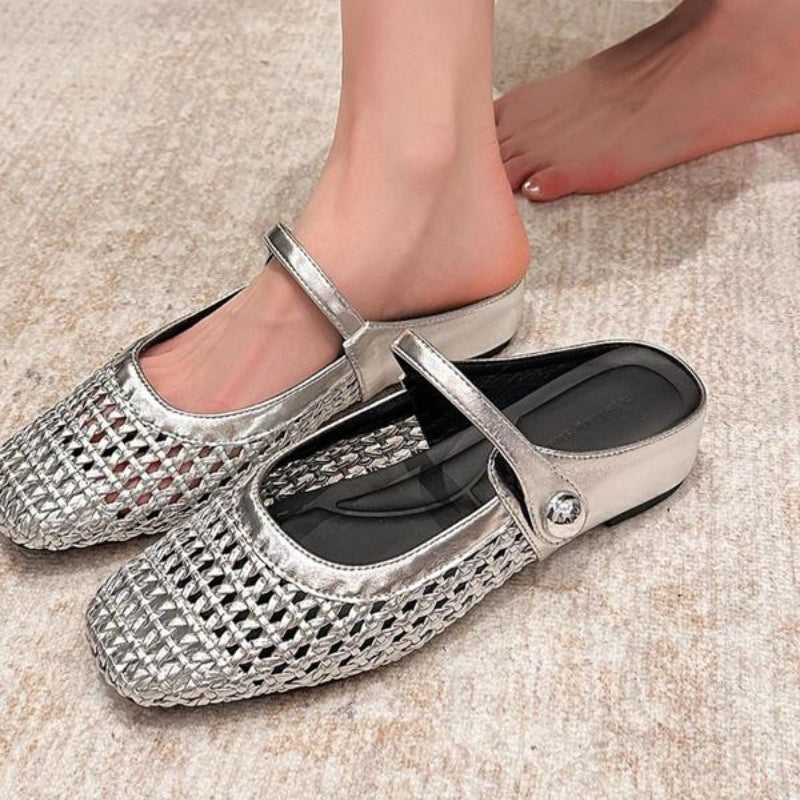 Women's Orthopaedic Mary Jane Mules Woven Flat Slip On Shoes