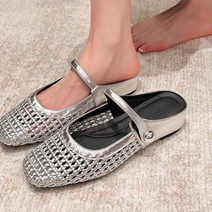 Women's Orthopaedic Mary Jane Mules Woven Flat Slip On Shoes