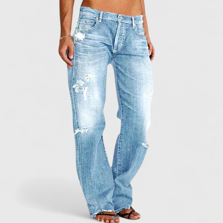 Women's Low Rise Distressed Straight Leg Jeans