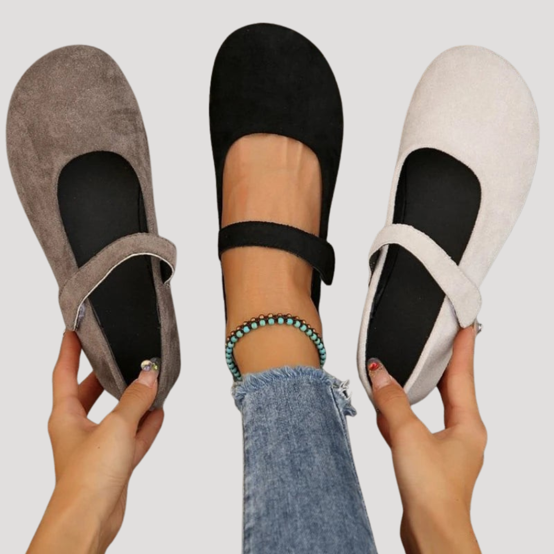 Women's Comfortable Suede Mary Jane Flats Adjustable Strap Shoes