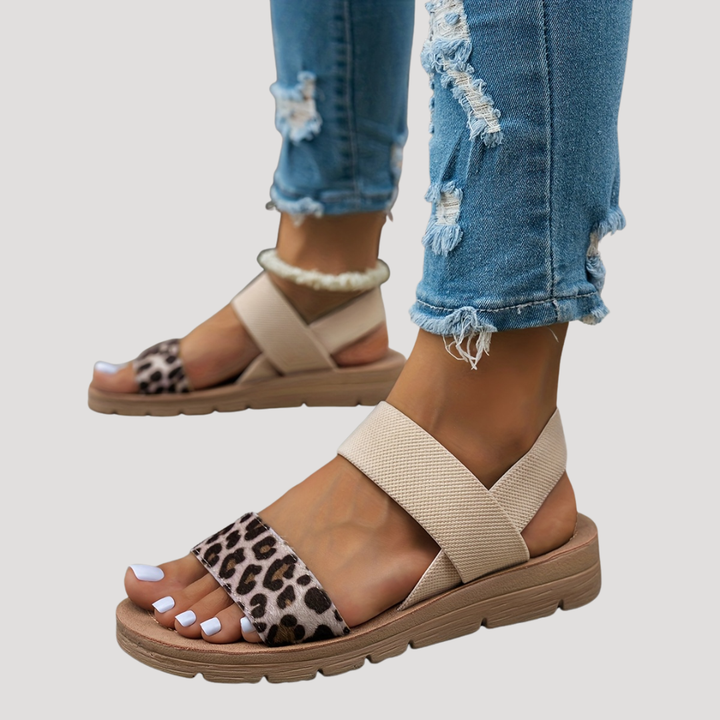 Women’s Comfortable Leopard Print Cross Strap Flat Sandals