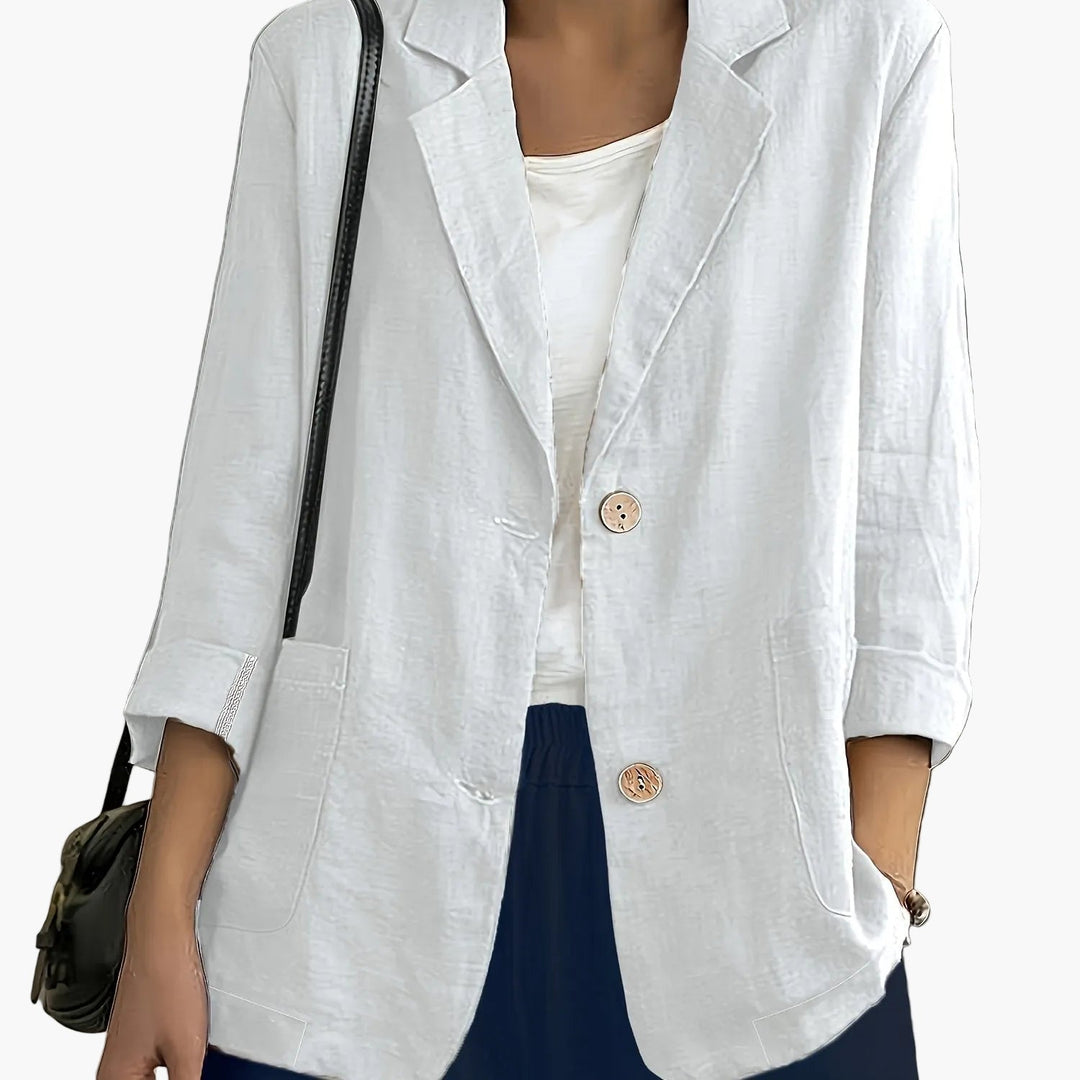 Linen Blazer Women Long Sleeve Button Front with Pockets