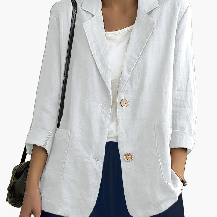 Linen Blazer Women Long Sleeve Button Front with Pockets