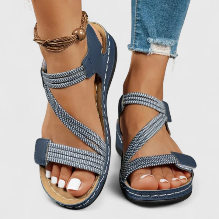 Women's Orthopedic Leather Hook Loop Ankle Strap Sandals