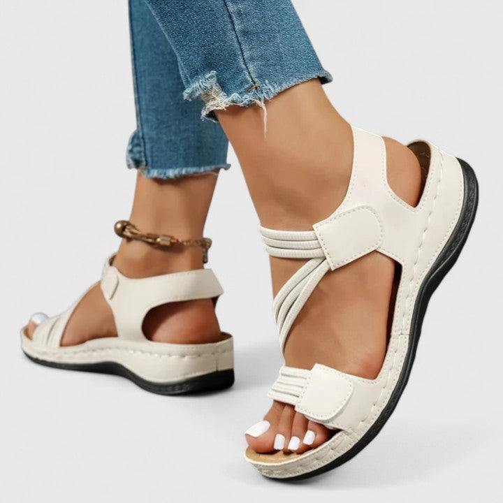 Women's Orthopedic Leather Hook Loop Ankle Strap Sandals