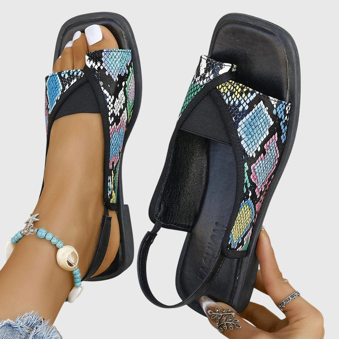 Women's Orthopaedic Square Toe Two-Tone Slingback Flat Sandals