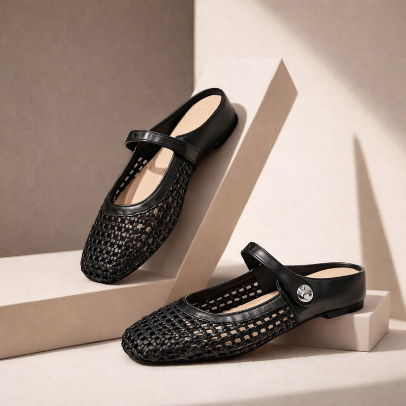 Women's Orthopaedic Mary Jane Mules Woven Flat Slip On Shoes