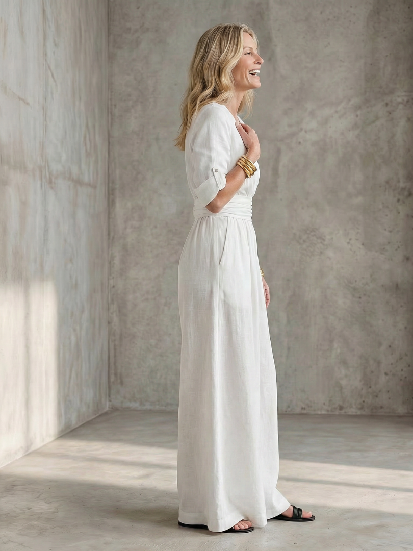 Women's Cross-Front Wide-Leg Gathered Waist Maxi Jumpsuit