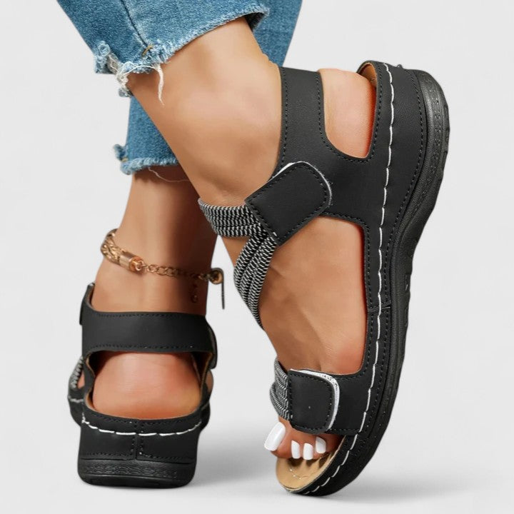 Women's Orthopedic Leather Hook Loop Ankle Strap Sandals