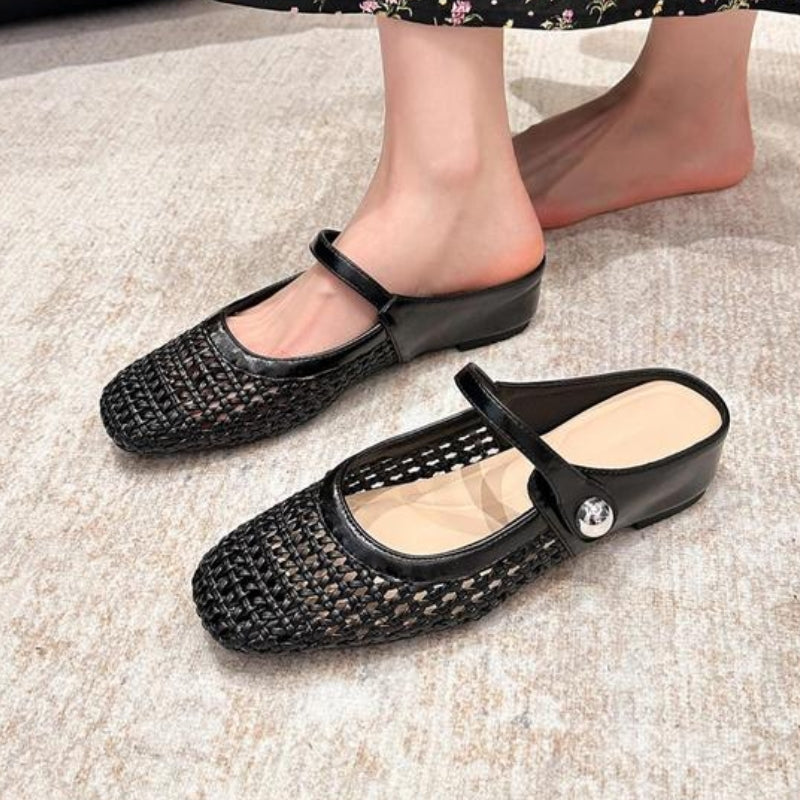 Women's Orthopaedic Mary Jane Mules Woven Flat Slip On Shoes