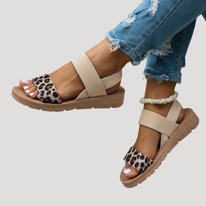 Women’s Comfortable Leopard Print Cross Strap Flat Sandals