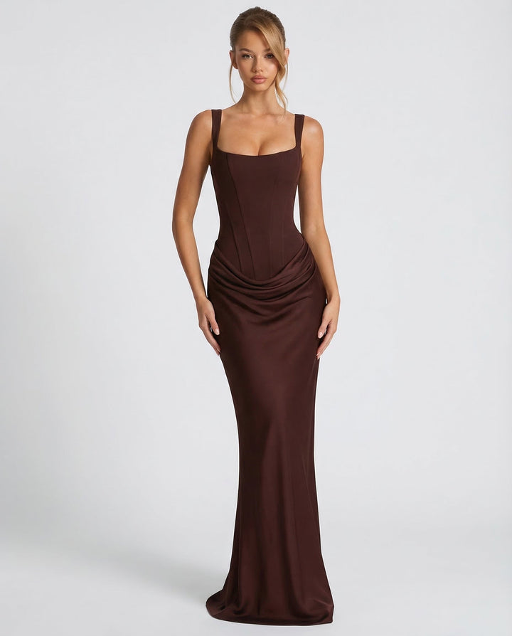 Women’s Corset Maxi Dress Draped Waist Sculpted Silhouette