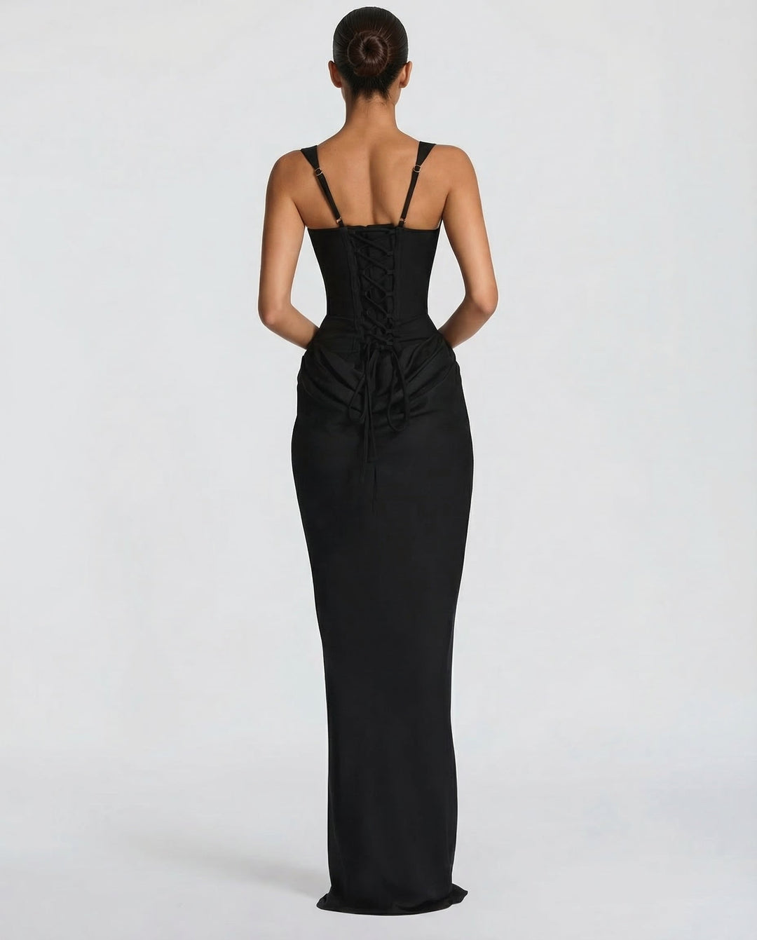 Women’s Corset Maxi Dress Draped Waist Sculpted Silhouette