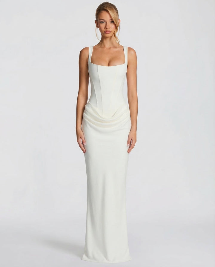 Women’s Corset Maxi Dress Draped Waist Sculpted Silhouette